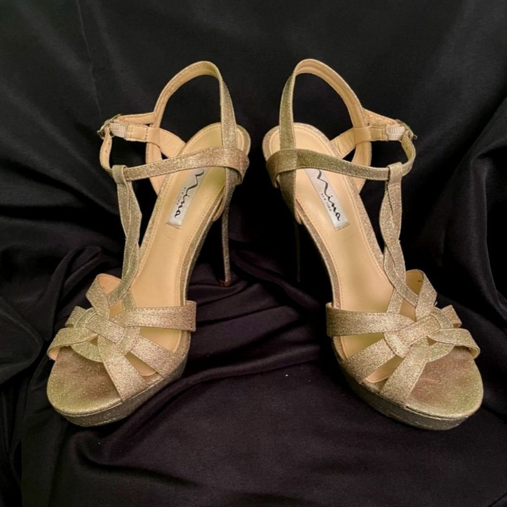 Dressy Nina Open Toe  Gold Heel